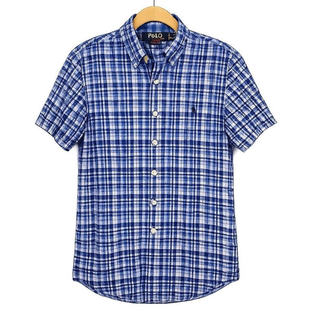Polo Ralph Lauren Performance Shirt Men M Blue Plaid Classic Fit Button Up Prep